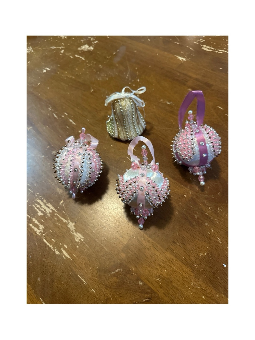 Christmas Handmade Vintage Push Pin Ornamets Bundle of 4